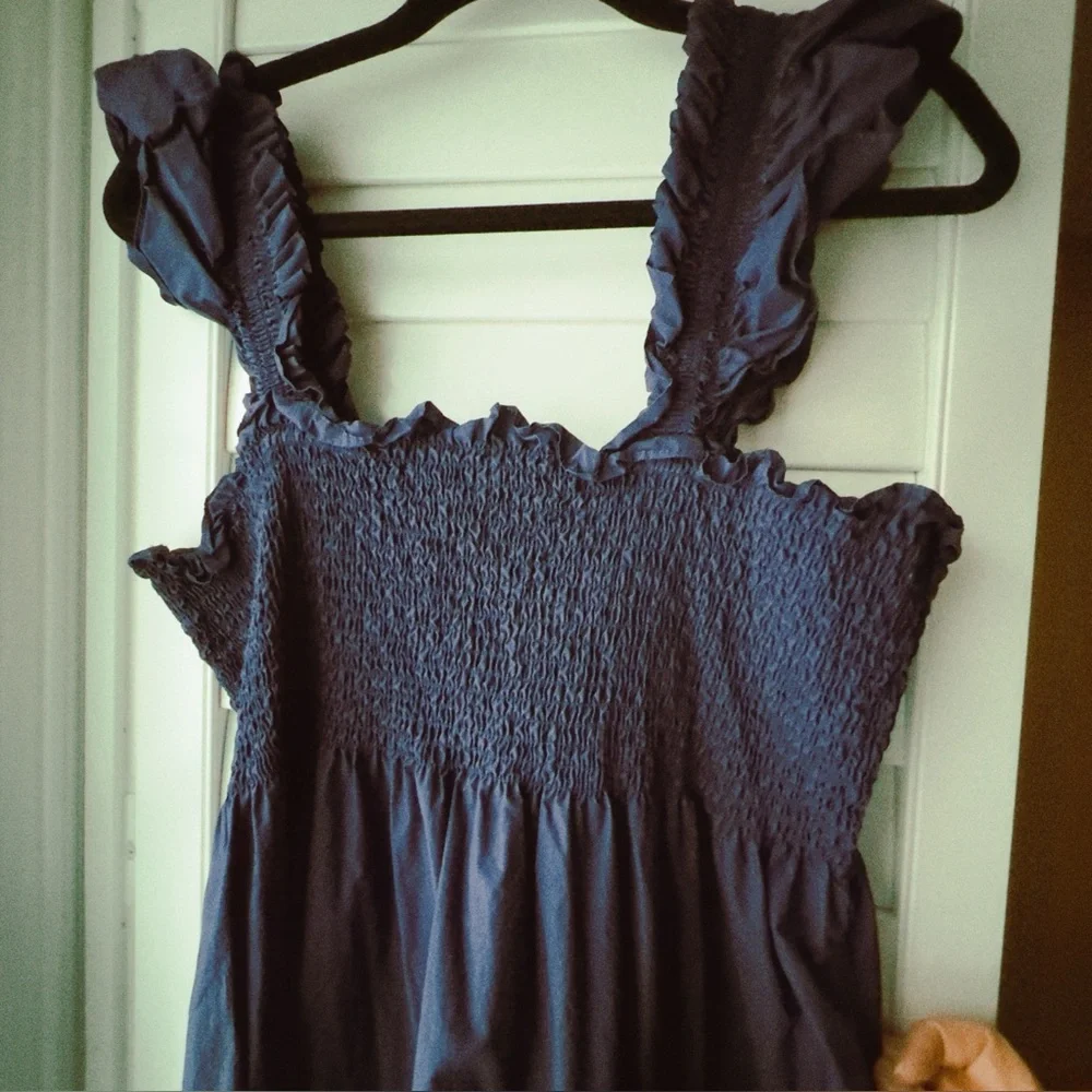 Hill House Blue Ruffled Cotton Dress Ellie Nap dress Navy Size XXL EUC cottage - Picture 5 of 12